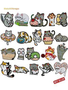 20 Cat Embroidery Patches - Iron On Sew On Clothing Decor Appliques DIY Craft